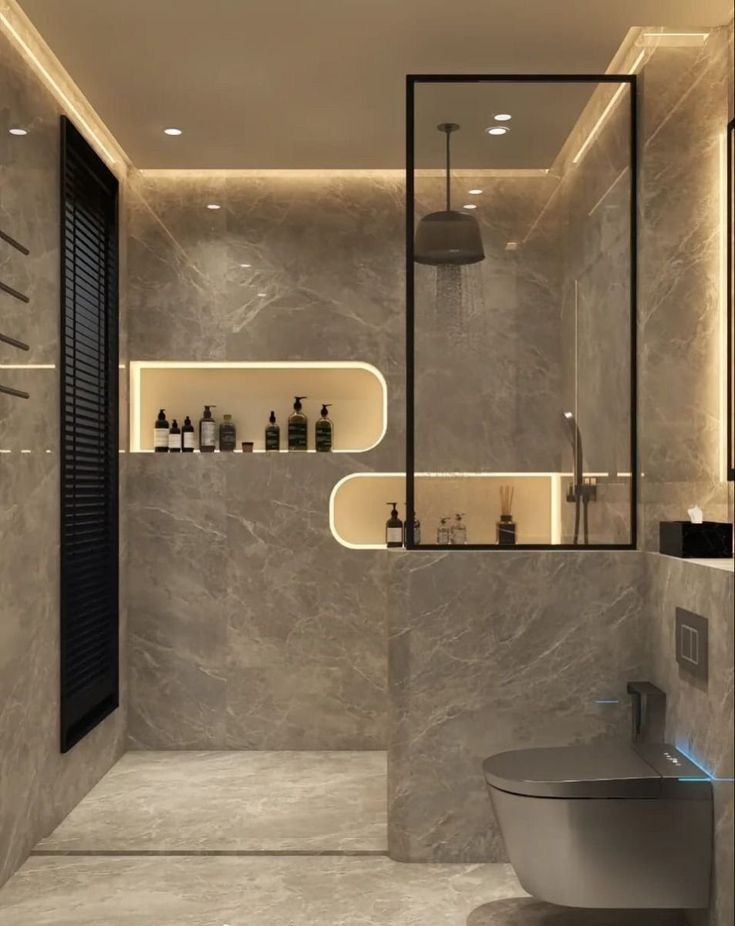 Elegant bathroom tile and fixture setup